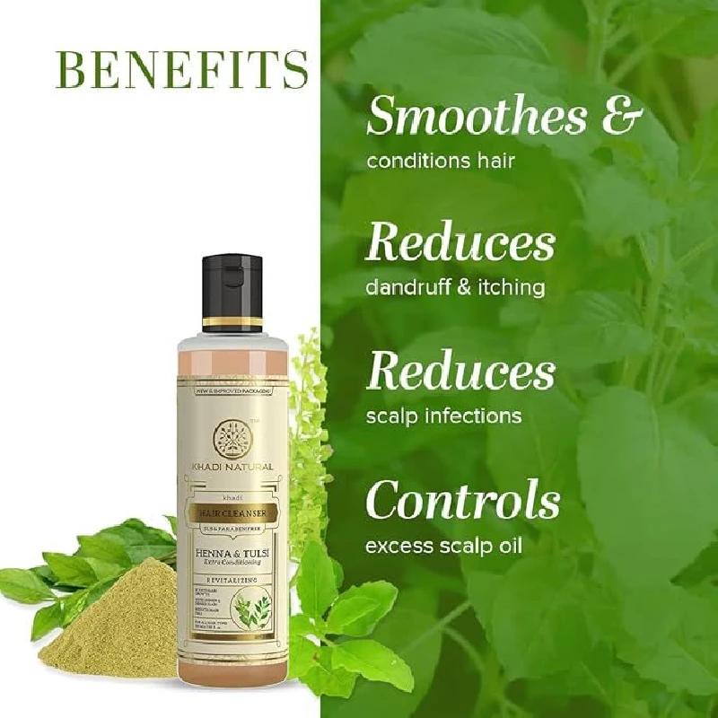 Khadi Natural Heena & Tulsi Extra Conditioning Herbal Hair Shampoo, 210 ml-2.webp